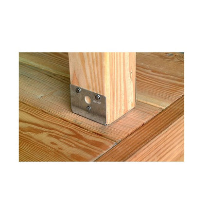 BC40SS 4 x 4 Half Base, 18 gauge, Stainless Steel; BC40SS 4 x 4 Post Base installed using nails.