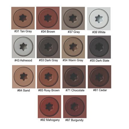 Fascia screw color swatches for available colors