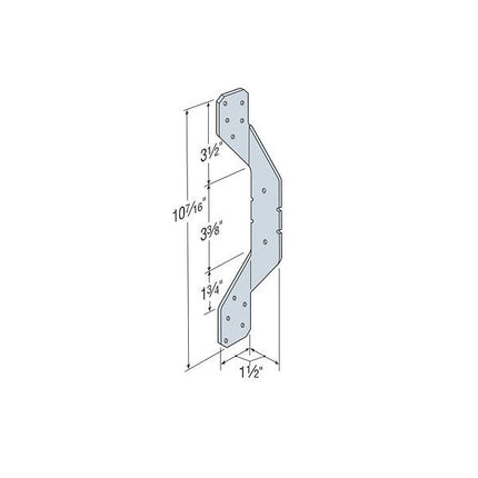 H2ASS Hurricane Tie, 18 Gauge, Stainless Steel; H2ASS illustration with sizing callouts.  Length 10-7/16"; H2ASS Hurricane Tie, Installed with Nails