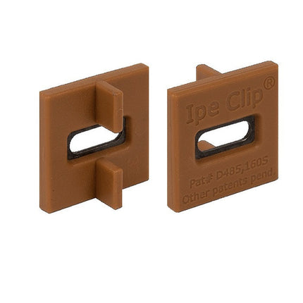 Ipe Clip Extreme Brown Clips, 525 pc box for 300 sq ft; Ipe Clip Extrene Brown Clip, front and back view