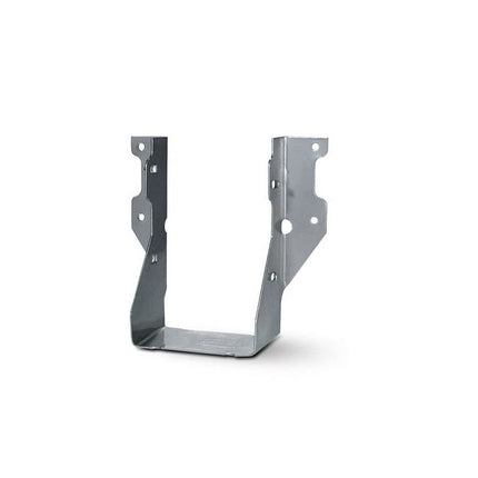 LUS26-2SS Double 2 x 6 Face Mount Joist Hanger; LUS26-2 Installed with nails; Double Shear Nailing, top view. The nail is installed into the joist and header, distributing the load through two points on each joist nail for greater strength