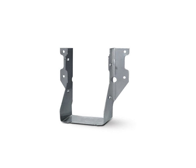LUS26-2SS Double 2 x 6 Face Mount Joist Hanger; LUS26-2 Installed with nails; Double Shear Nailing, top view. The nail is installed into the joist and header, distributing the load through two points on each joist nail for greater strength
