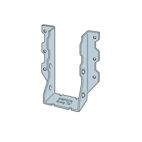 LUS28-2 Double 2 x 8 Face Mount Joist Hanger, Stainless Steel; LUS28-2 installed with nails; Double Shear Nailing, top view. The nail is installed into the joist and header, distributing the load through two points on each joist nail for greater strength