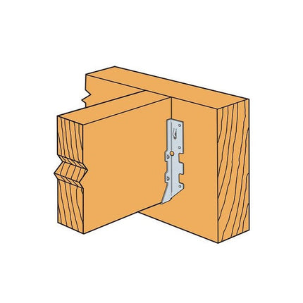 LUS28SS Single 2 x 8 Face Mount Joist Hanger, Stainless Steel; LUS28 Installed with nails.  Use 0.148 x 3" (10d common) or 0.148 x 3 1⁄4" (16d sinker) nail; Double Shear Nailing, top view. The nail is installed into the joist and header, distributing the load through two points on each joist nail for greater strength