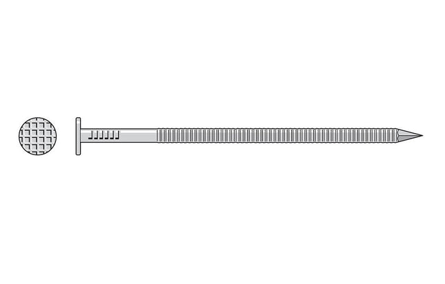 Fiber Cement Siding Nail, Line art, Ring Shank, Checkered Head, Stainless Steel; Fiber Cement Siding Nail being hammered into siding on a beachfront property