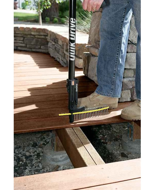 Deck-Drive DHPD Collated Hardwood Screw being used to install a hardwood deck; DHPD collated screw for installing hardwood decks, docks and boardwalks.  Reinforced mid-wings counterbore hard material and allows the head of the screw to countersink for a clean, less noticeable finish
