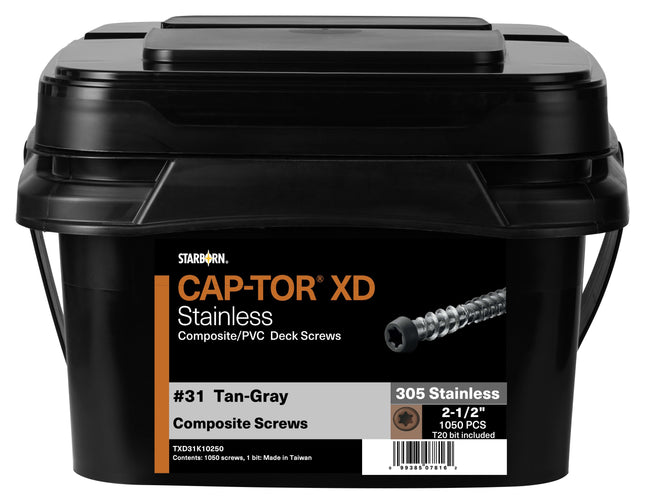 Cap-Tor xd Composite Deck Screws, 10 x 2-1/2" 1050pcs, #31 Tan Gray