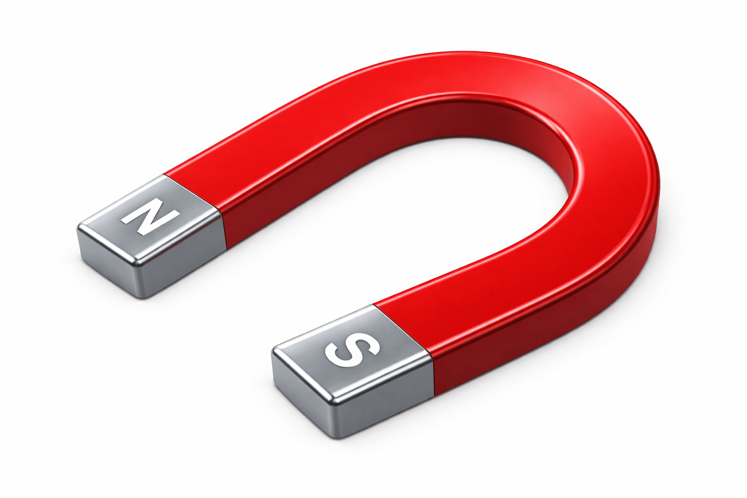 Red magnet with north and south poles indicated