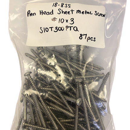 #10 x 3" Pan Head Sheet Metal Screw, Tap Point, Sq Dr, 18-8SS