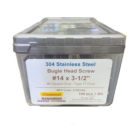 #14 x 3-1/2" Bugle Head Screw, Square Drive, 100pcs