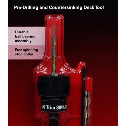 #7 Smart-Bit Pre-drilling and Countersinking Deck Tool; Smart-Bit out of package on deck with replacement bits