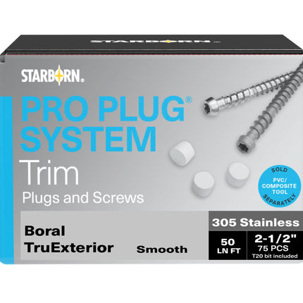 Pro Plug System for Boral Tru Exterior Smooth Trim, 50 Lin Ft, Stainless Steel