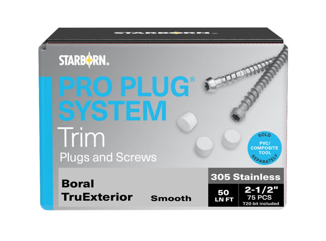 Pro Plug System for Boral Tru Exterior Smooth Trim, 50 Lin Ft, Stainless Steel