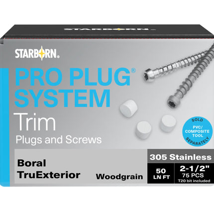 Pro Plug System for Boral TruExterior Woodgrain Trim, 50 Lin Ft, Stainless Steel