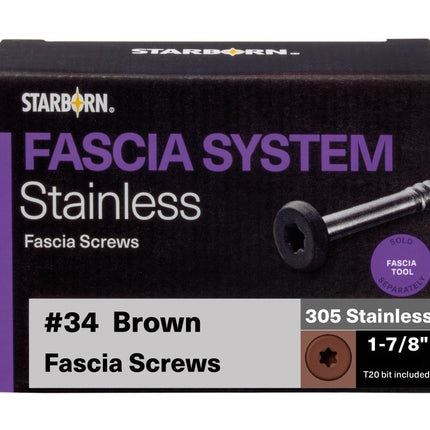 Fascia System Stainless Fascia Screws, #34 Brown, 400pcs