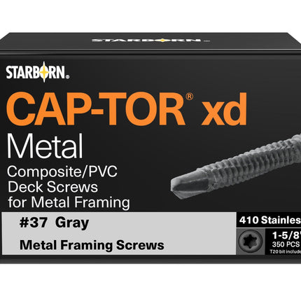 Cap-Tor xd Metal -Composite Deck Screws for Metal Framing, 10 x 1-5/8" 350pcs, 410SS, #37 Gray