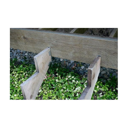 LSCSS Stair Stringer Connector, Adjustable, 18 Gauge, Stainless Steel; LSCSS Sizing Call Out Illustration.  Total Width 11-1/16" Height and Length are 1-1/2" respectively; LSC Adjustable Stair Stringer Connector Installed