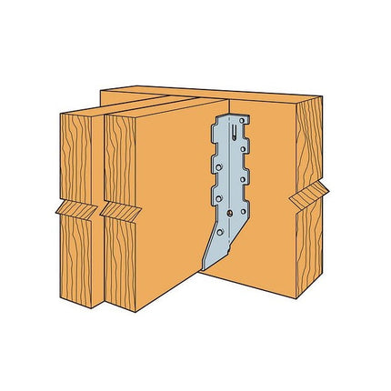 LUS210-2 Double 2 x 10 Face Mount Joist Hanger, Stainless Steel; LUS210-2 Installed with nails, installation drawing; Double Shear Nailing, top view. The nail is installed into the joist and header, distributing the load through two points on each joist nail for greater strength