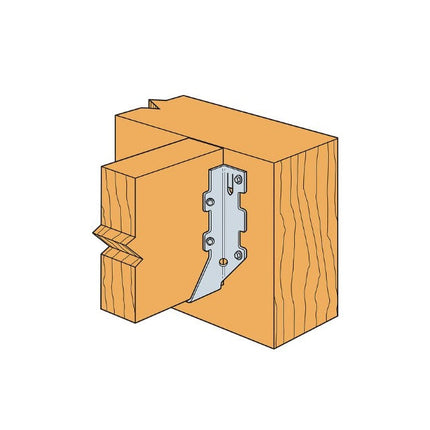 LUS26SS Single 2 x 6 Face Mount Joist Hanger, Stainless Steel; LUS26SS Installed with Strong Drive SD Connector Screw; Double Shear Nailing, top view. The nail is installed into the joist and header, distributing the load through two points on each joist nail for greater strength