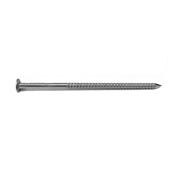 Shake and Shingle Nail, Stainless Steel, Ring Shank; Shake and Shingle Nail, line art, diamond patterned head, ring shank, stainless steel; Project photo,  the front of a home with siding installed with shake and shingle nails