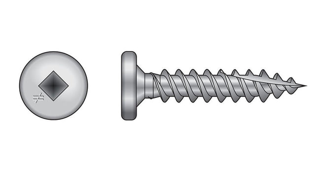 PC Standing-Seam-Roofing Panel Clip Screw, collated, stainless steel, square drive, pancake head; PC Series Collated Stainless Screw being installed into a metal screw using a Quik Drive Tool