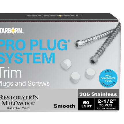 Pro Plug System for Restoration Millwork Smooth Trim, 50 Lin Ft, Stainless Steel