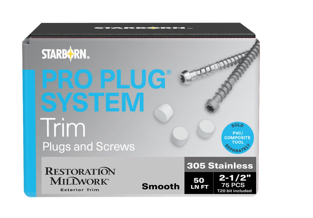 Pro Plug System for Restoration Millwork Smooth Trim, 50 Lin Ft, Stainless Steel