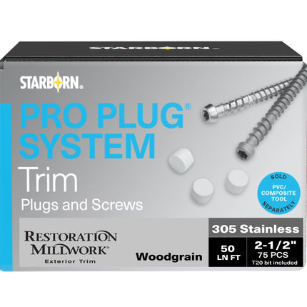 Pro Plug System for Restoration Millwork Woodgrain Trim, 50 Lin Ft, Stainless Steel