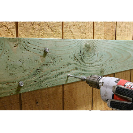 SDWH Timber Hex Screw, 5", 316SS; SDWH Timber Hex Screw being installed in a dock at a marina; https://cdn.shopify.com/s/files/1/0683/9441/8316/files/SDWH_Timber_Hex_Screw_installed_in_a_ledger_board.jpg?v=1741799621