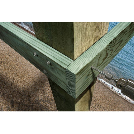 SDWH Timber Hex Screw, 4 Inches, Stainless Steel, 316SS; SDWH Timber Hex Screw, stainless steel structural screw being installed on an oceanfront property. ;SDWH Timber Hex Screw being installed into a deck ledger board
