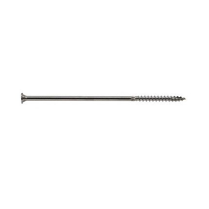 10" SDWS Timber Screw, Stainless Steel; SDWS Screw, Star Drive, View of head with stamp; 10" SDWS Timber Screw, Digital rendering showing the thread pattern 