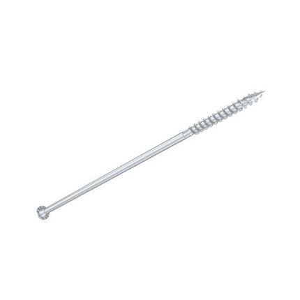 12" SDWS Timber Screw, Stainless Steel, side view; SDWS Screw, Star Drive, View of head with stamp; 12" SDWS Timber Screw, Digital rendering showing the thread pattern 