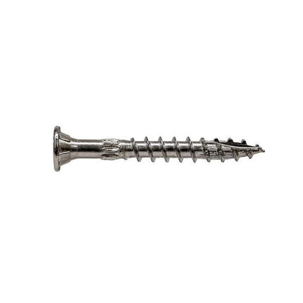SDWS Timber Screw, 3", side view; SDWS Screw, Star Drive, View of head with stamp; 3" SDWS Timber Screw, Digital rendering showing the thread pattern