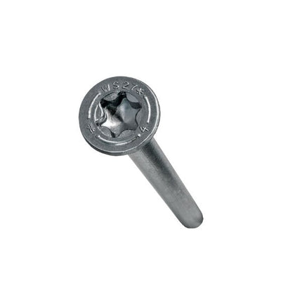 4" SDWS Timber Screw, Stainless Steel, side view; SDWS Screw, Star Drive, View of head with stamp; 4" SDWS Timber Screw, Digital rendering showing the thread pattern 