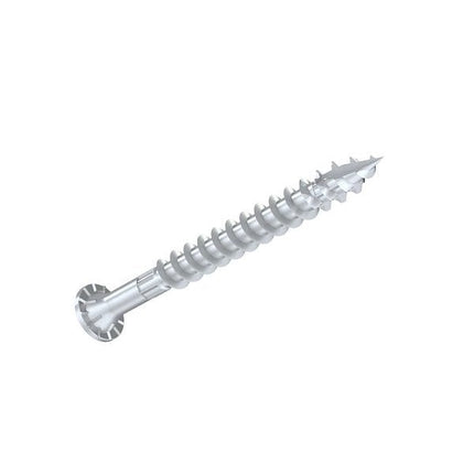 4" SDWS Timber Screw, Stainless Steel, side view; SDWS Screw, Star Drive, View of head with stamp; 4" SDWS Timber Screw, Digital rendering showing the thread pattern 