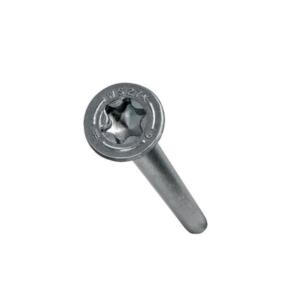 6" SDWS Timber Screw, Stainless Steel, side view; SDWS Screw, Star Drive, View of head with stamp; 6" SDWS Timber Screw, Digital rendering showing the thread pattern