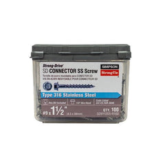 Strong Drive SD Connector Screw, 1-1/2", 100 pc Box, 316SS; Strong-Drive SD Connector Screw, 1-1/2", 316 Stainless Steel; SD Connector Screw, 1-1/2" Screw, front view with head stamp visible; Installation photo using the 1-1/2" SD Connector screw with the H2.5ASS Hurricane Tie.  Install is on a beachfront, coastal property.  Stainless Steel will offer corrosion protection in this environment.