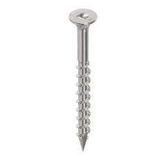 SSWSCB stainless steel collated roofing tile screw.  Screw shown individually to see screw details.  Square drive, bugle head, course threaded, type 17 point; SSWSCB collated roofing tile screws being installed with Quik Drive Tool