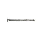 Stainless Steel Bugle Screw with Square Drive;  Square drive bugle head screw being installed into a deck board.  Installed screw square drives are visible and 2 screws lay on top of the deck displaying it's drive, head, threading and point.; Bugle Head Screws, stainless steel, being installed into a wood deck outdoors.  Screws on display on deck showing screw drive, head, threading and point.