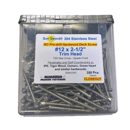 #12 x 2-1/2" Trim Head Screws, 304 Stainless Steel, 350pcs