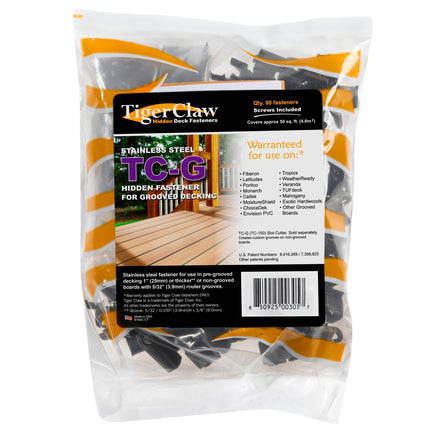 TC-G Hidden Fasteners, 90pc bag with clips and screws; TC-G Hidden Fastener, clip for 3/16" gap spacing