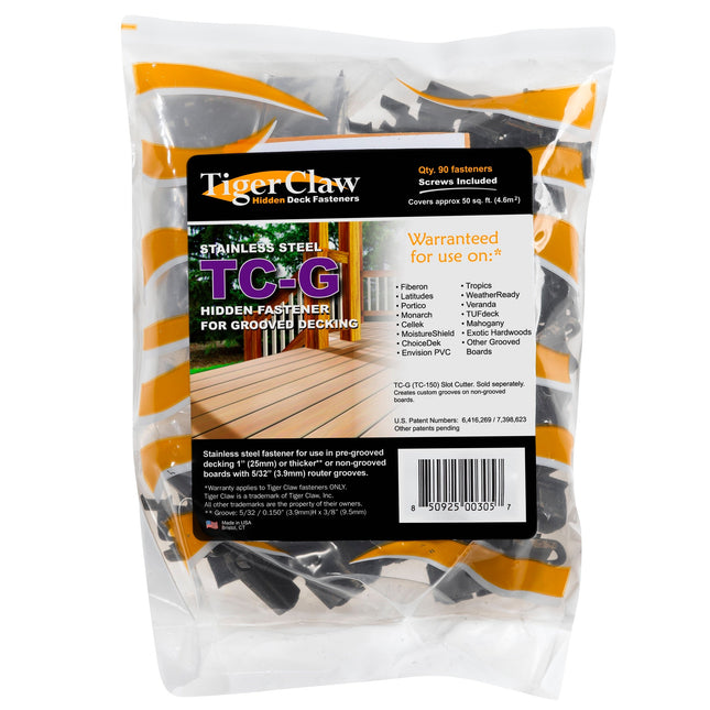 TC-G Hidden Fasteners, 90pc bag with clips and screws; TC-G Hidden Fastener, clip for 3/16" gap spacing