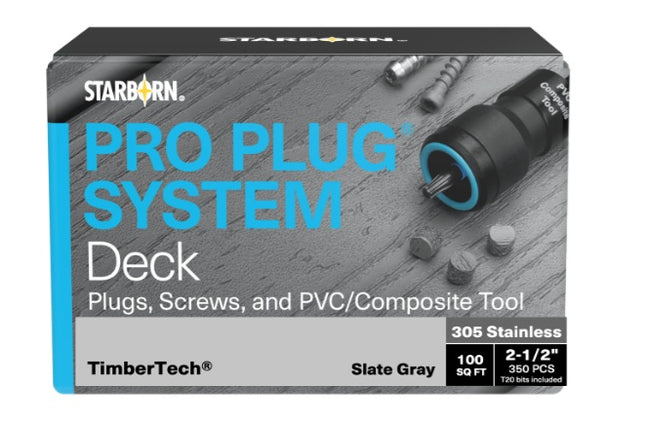 Pro Plug System for Timbertech Decking, 100 Sq Ft Kit with Stainless Steel Screws
