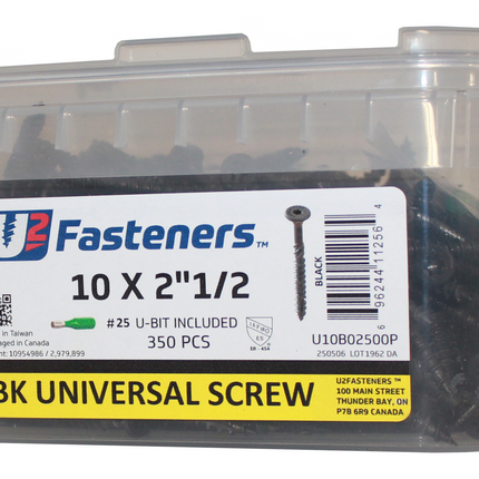 U2 Fasteners Universal Screw, #10 x 2-1/2", Black, 350pc