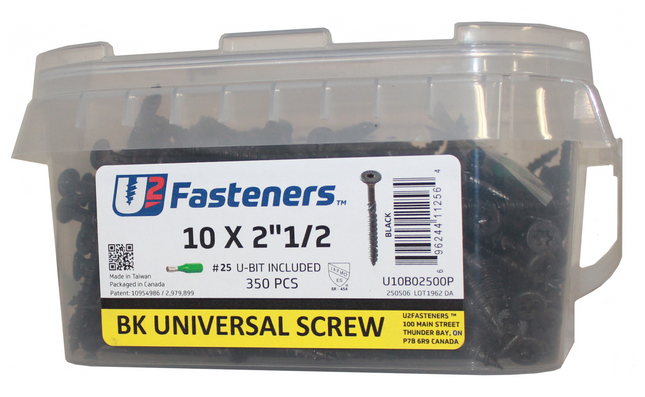 U2 Fasteners Universal Screw, #10 x 2-1/2", Black, 350pc