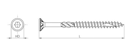 U2 Fasteners Stainless Steel Universal Screw, smooth shank with reamer thread to enlarge the hole and to create a passage when drawing materials together and reduces tension for the screw head.; Universal Screw Line Art, deep recess Star drive allows one handed install, nibs for countersinking into tough materials, reamer thread, tapper point for easily piercing material. 