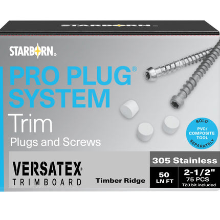 Pro Plug System for Versatex Timber Ridge Trim, 50 Lin Ft, Stainless Steel