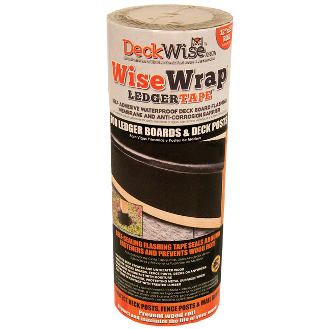 Deckwise WiseWrap Ledger Tape.  For Ledger Boards and Deck Posts.  Self Sealing Flashing tape that seals around fasteners and prevents wood rot.