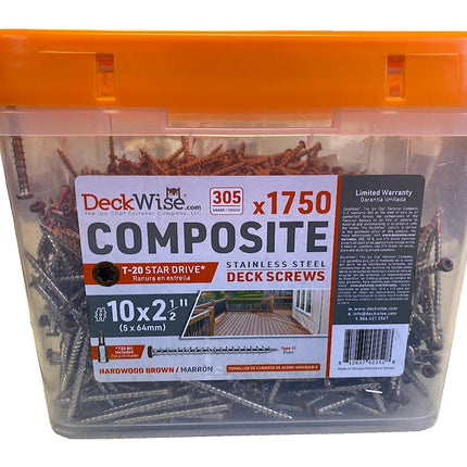 Deckwise #10 x 2-1/2" Hardwood Brown Composite Screws, 1750pc, 305SS