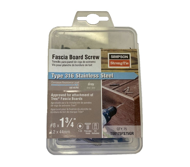 Fascia Board Screws, #8 x 1-3/4", Gray, 75pcs, 316 Stainless Steel